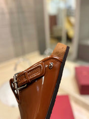 FUSSFRIEND BRONZE BROWN PATENT CALFSKIN LEATHER SABOT