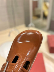 FUSSFRIEND BRONZE BROWN PATENT CALFSKIN LEATHER SABOT