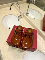 FUSSFRIEND BRONZE BROWN PATENT CALFSKIN LEATHER SABOT