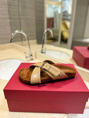 CROSSOVER - STRAP CAMEL BROWN CALFSKIN SLIDE