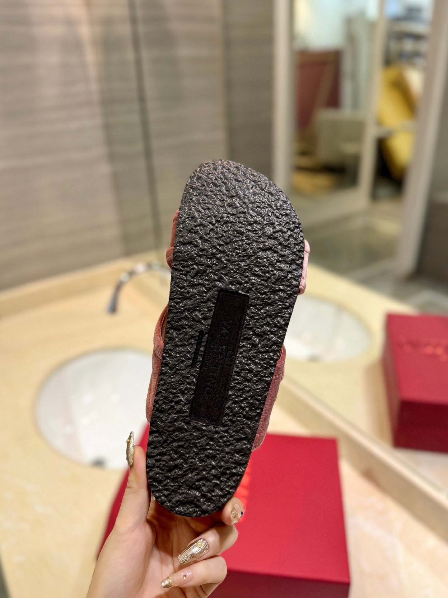 FUSSFRIEND CREPE PINK SILK VELVET SLIDE SANDALS