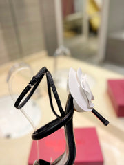 HIGH HEEL SANDAL 10 CM IN BLACK CALFSKIN