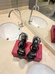 HIGH HEEL SANDAL 10 CM IN BLACK CALFSKIN