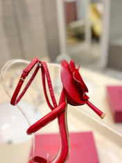 HIGH HEEL SANDAL 10 CM IN CHERRY RED CALFSKIN