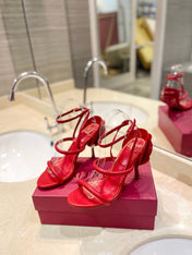 HIGH HEEL SANDAL 10 CM IN CHERRY RED CALFSKIN