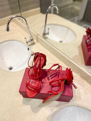 HIGH HEEL SANDAL 10 CM IN CHERRY RED CALFSKIN