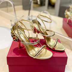 HIGH HEEL SANDAL 10 CM IN GOLD CALFSKIN