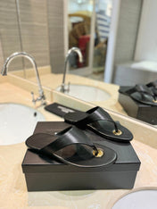 SL KOUROS THONG SANDALS BLACK CALFSKIN