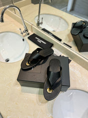 SL KOUROS THONG SANDALS BLACK CALFSKIN