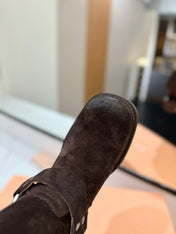 THICK-SOLED BUCKLE BOOTS IN BLACK SUEDE