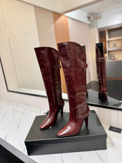 CLASSIC HIGH KNEE BOOTS IN BURGUNDY RED CALFSKIN
