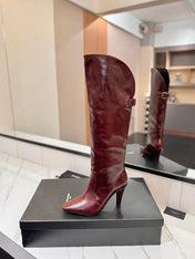 CLASSIC HIGH KNEE BOOTS IN BURGUNDY RED CALFSKIN