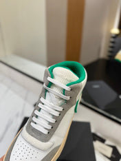 MID-TOP SNEAKERS IN WHITE PERFORATED LAMBSKIN AND GRAY SUEDE