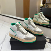 MID-TOP SNEAKERS IN WHITE PERFORATED LAMBSKIN AND GRAY SUEDE