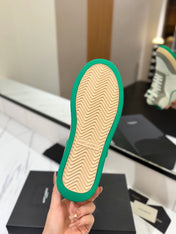 MID-TOP SNEAKERS IN WHITE PERFORATED LAMBSKIN AND GRAY SUEDE