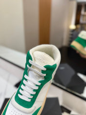 MID-TOP SNEAKERS IN WHITE PERFORATED LAMBSKIN AND GREEN SUEDE