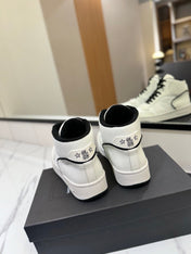 MID-TOP SNEAKERS IN WHITE AND BLACK TRIM PERFORATED LAMBSKIN