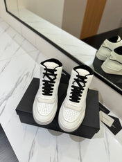 MID-TOP SNEAKERS IN WHITE AND BLACK TRIM PERFORATED LAMBSKIN