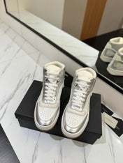 MID-TOP SNEAKERS IN SILVER MIX WHITE LAMBSKIN