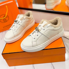 DAY SNEAKER IN WHITE CALFSKIN AND FLEECE LINING