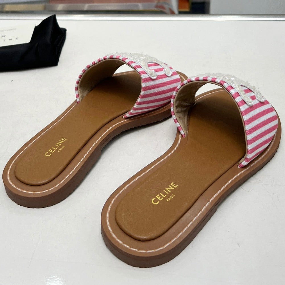 LYMPIA MULE IN TRIOMPHE JACQUARD WOOLLEN FABRIC WHITE PINK CARO