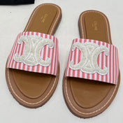 LYMPIA MULE IN TRIOMPHE JACQUARD WOOLLEN FABRIC WHITE PINK CARO