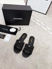 CHANEL 26S SLIDE SANDALS IN BLACK MESH AND CALFSKIN WITH RIBBON