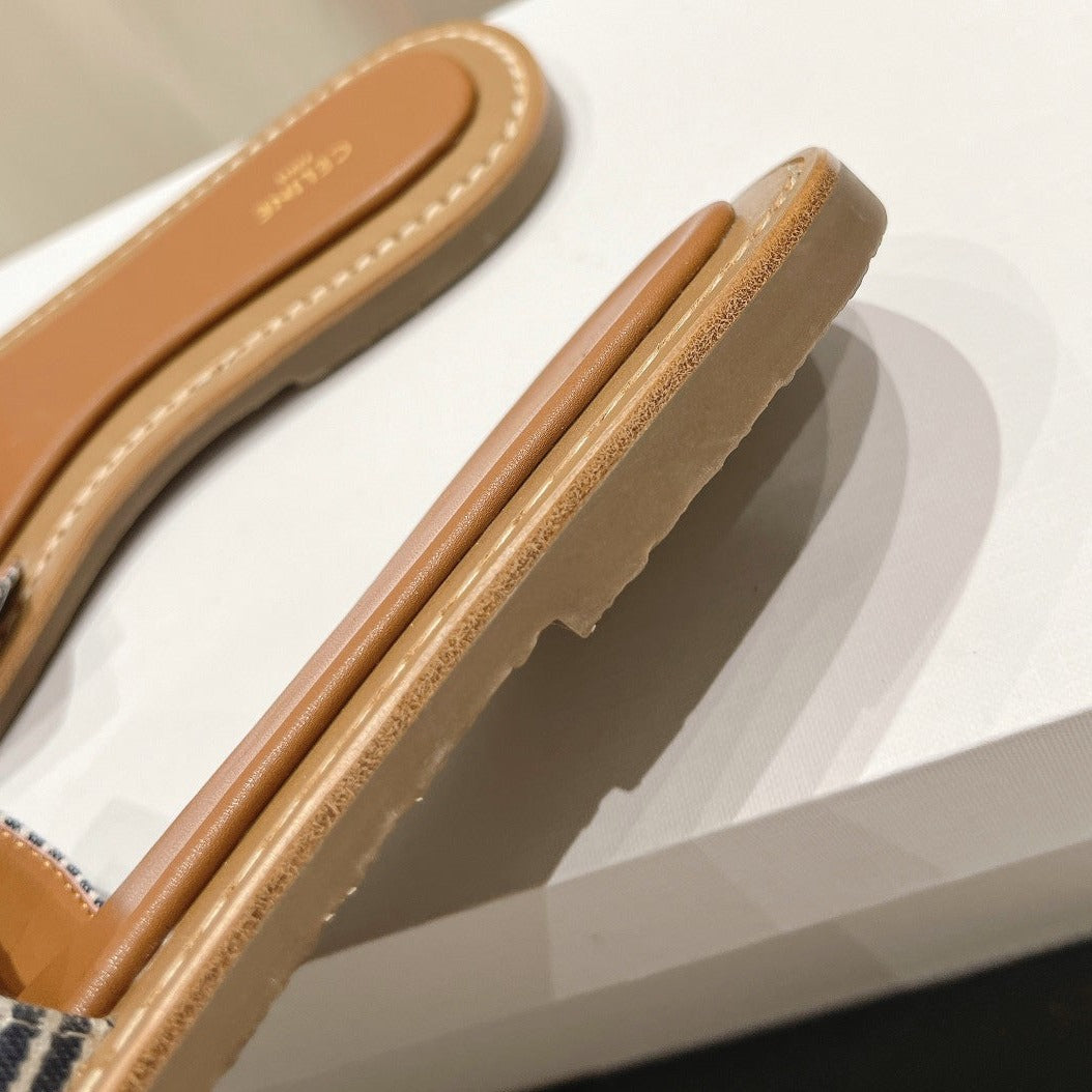 LYMPIA MULE IN TRIOMPHE JACQUARD WOOLLEN FABRIC BROWN BLACK CARO