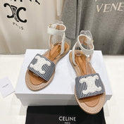 LYMPIA SANDAL IN TRIOMPHE MACCRAMÉ COTTON & CALFSKIN OFF WHITE / NAVY