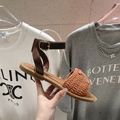 LYMPIA SANDAL IN TRIOMPHE MACCRAMÉ COTTON & CALFSKIN BROWN/DARK BROWN