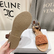 LYMPIA SANDAL IN TRIOMPHE MACCRAMÉ COTTON & CALFSKIN BROWN/DARK BROWN