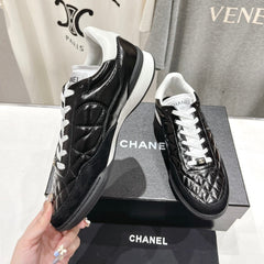Double C  New Quilted Panda Shoes Black Sheepskin