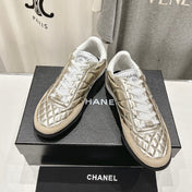 Double C  New Quilted Panda Shoes Gold Sheepskin