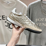 Double C  New Quilted Panda Shoes Gold Sheepskin