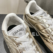 Double C  New Quilted Panda Shoes Gold Sheepskin