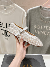 ALAIA PEARL MARY JANE SHOES IN WHITE MESH AND CALFSKIN