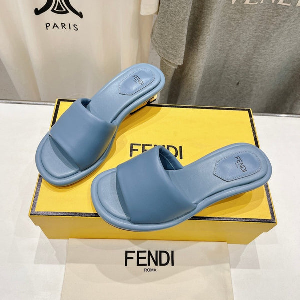 FENDI BAGUETTE MEDIUM-HEEL SANDALS 45 MM IN CERULEAN BLUE CALFSKIN