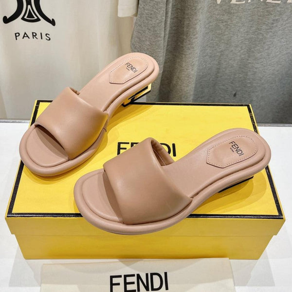 FENDI BAGUETTE MEDIUM-HEEL SANDALS 45 MM IN DESERT SAND CALFSKIN