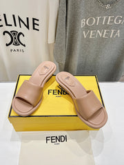 FENDI BAGUETTE MEDIUM-HEEL SANDALS 45 MM IN DESERT SAND CALFSKIN