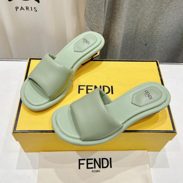 FENDI BAGUETTE MEDIUM-HEEL SANDALS 45 MM IN GREEN MINT CALFSKIN