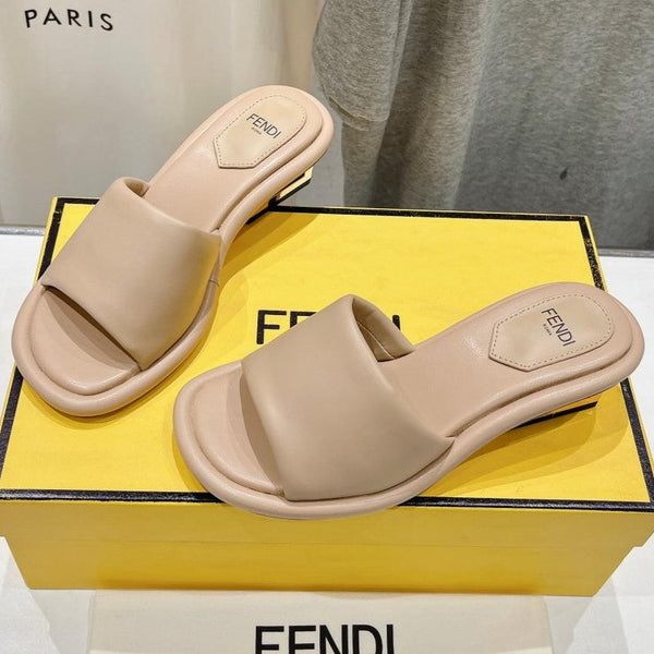 FENDI BAGUETTE MEDIUM-HEEL SANDALS 45 MM IN BISQUE BEIGE CALFSKIN