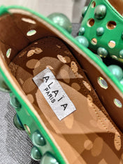 ALAIA PEARL MARY JANE SHOES IN EMERALD GREEN LAMBSKIN