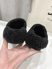 HORSEBIT MULE IN BLACK EMBOSSED SUEDE AND FLEECE LINING