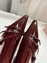 HIGH HEEL POINTED-TOE BOOTS IN WINE RED PATENT LAMBSKIN