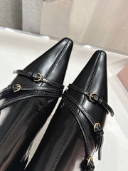 HIGH HEEL POINTED-TOE BOOTS IN BLACK SHINY LAMBSKIN