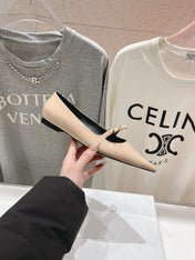 SUZY POINTY TOE BALLERINA IN TAN BEIGE PATENT CALFSKIN