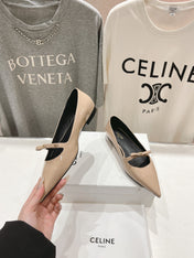 SUZY POINTY TOE BALLERINA IN TAN BEIGE PATENT CALFSKIN