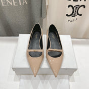 SUZY POINTY TOE BALLERINA IN TAN BEIGE PATENT CALFSKIN