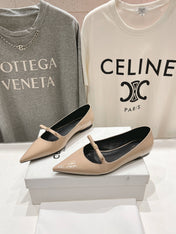 SUZY POINTY TOE BALLERINA IN TAN BEIGE PATENT CALFSKIN