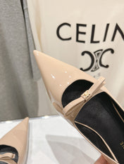 SUZY POINTY TOE BALLERINA IN TAN BEIGE PATENT CALFSKIN